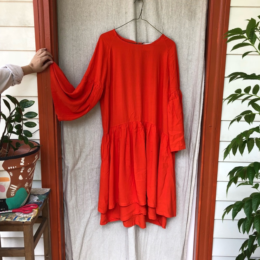 Bright Tangerine Bell Sleeve Dress
